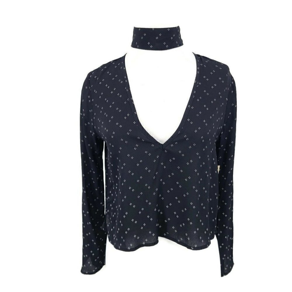 New Flynn Skye Memphis Top Womens XS Black White Dots Long Sleeve Choker